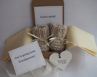 Pregnancy Announcement Booties Gift Box: Handmade Grandparent Reveal