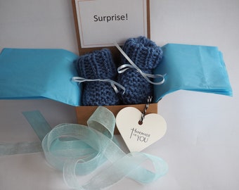 Handmade Pregnancy Announcement Booties, Gender Reveal Gift Box