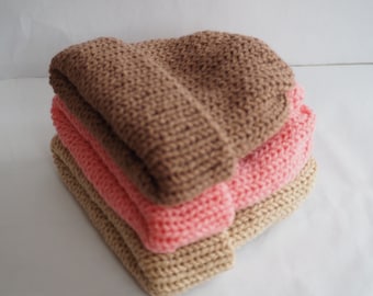 Handmade Knitted Baby Beanie: Soft Acrylic, Double Thick Brim