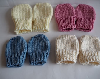 Hand Knitted Merino Wool Baby Mittens, Unisex Scratch Mitts