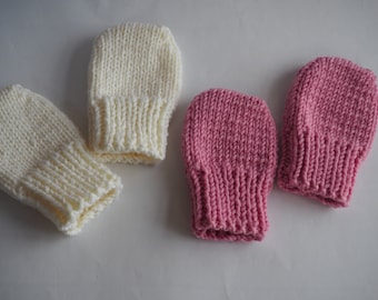 Hand Knit Merino Wool Baby Mittens, Thumbless Scratch Mittens