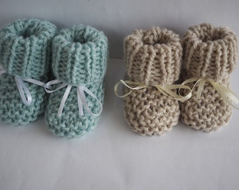 Hand Knitted Baby Booties: Chunky Unisex Slippers, Christening Gift
