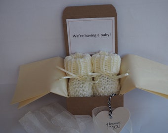 Pregnancy Announcement Booties Gift Box, Handmade Reveal