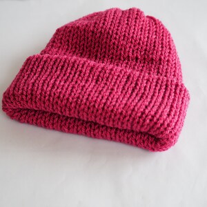 Handmade Knitted Baby Beanie: Soft Acrylic Newborn Hat Raspberry