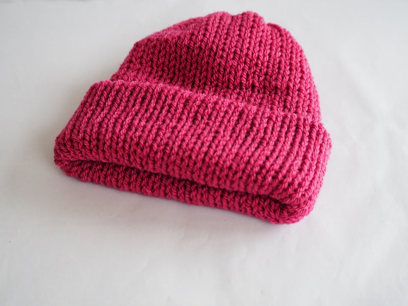 Handmade Knitted Baby Beanie: Soft Acrylic Newborn Hat Raspberry