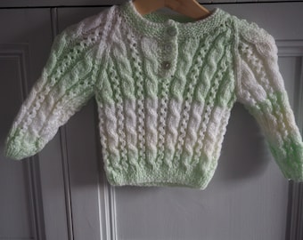 Hand knitted baby jumper, knitted baby sweater, hand knitted baby cable pattern jumper, baby shower gift new baby gift.