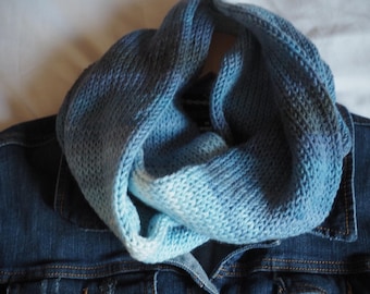 Knitted Infinity Scarf, Ladies Wool Blend Cowl, Muted Blue