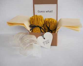 Pregnancy Announcement Booties Gift Box: Handmade Gender Reveal