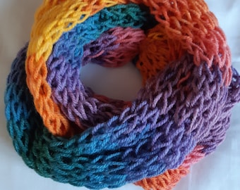 Lightweight Knitted Infinity Scarf: Wool Blend Dropped Stitch Cowl