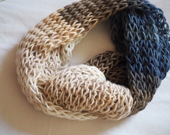 Lightweight Knitted Infinity Scarf: Wool Blend Dropped Stitch Cowl