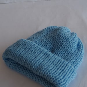 Handmade Knitted Baby Beanie: Soft Acrylic Newborn Hat baby blue