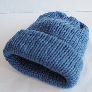 Handmade Knitted Baby Beanie: Soft Acrylic Newborn Hat Denim blue