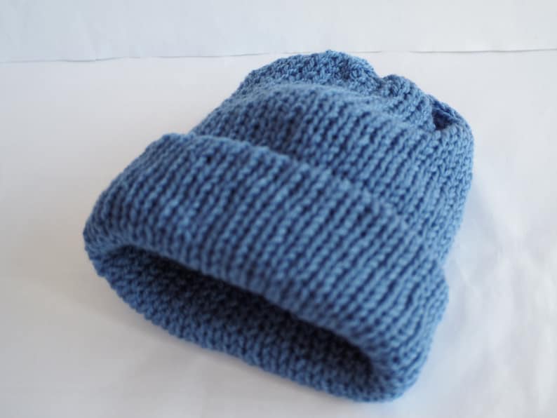 Handmade Knitted Baby Beanie: Soft Acrylic Newborn Hat Denim blue