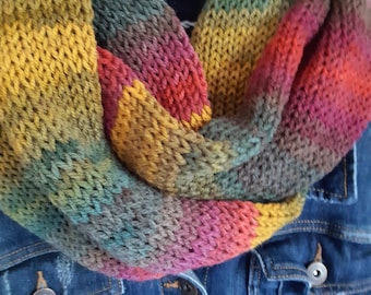 Knitted Infinity Scarf, Autumn Tones, 20% Wool Cowl