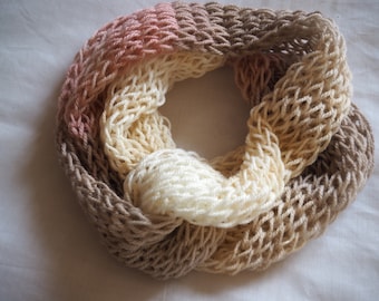 Lightweight Knitted Infinity Scarf: Wool Blend Dropped Stitch Cowl