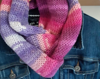 Knitted Infinity Scarf, Purple Lilac Wool Cowl, Ladies Snood