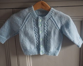 Hand Knitted Blue Baby Cardigan: Acrylic Knit Coat, 3-6 Months