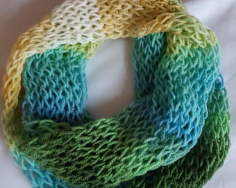 Knitted Infinity Scarf: Lightweight Wool Blend Dropped Stitch Cowl