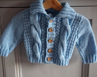 Hand Knitted Baby Cable Cardigan, Baby Shower Gift (3-6m)