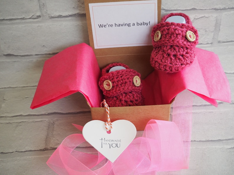 gender reveal booties. baby shower pregnancy reveal to grandparents pregnancy announcement booties gender reveal box gender reveal gift
