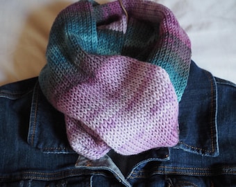 Knitted Infinity Scarf, Purple Jade Cowl, 20% Wool