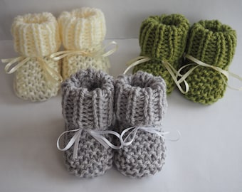 Hand Knitted Baby Booties: Grey Unisex Acrylic Slippers