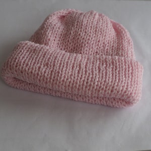 Handmade Knitted Baby Beanie: Soft Acrylic Newborn Hat Powder pink