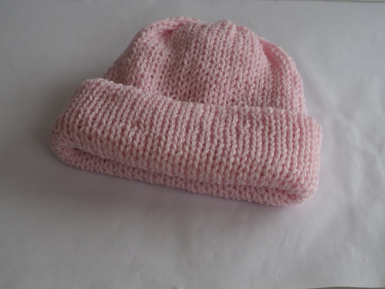 Handmade Knitted Baby Beanie: Soft Acrylic Newborn Hat Powder pink