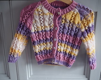 Hand knitted baby cardigan, knitted baby jacket, cable patterned baby cardigan, new baby gift, baby shower gift.