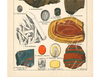 Natrolite Stilbite Crystal Stone Mineral Vintage Lithograph Edwardian Geology Print To Frame 37