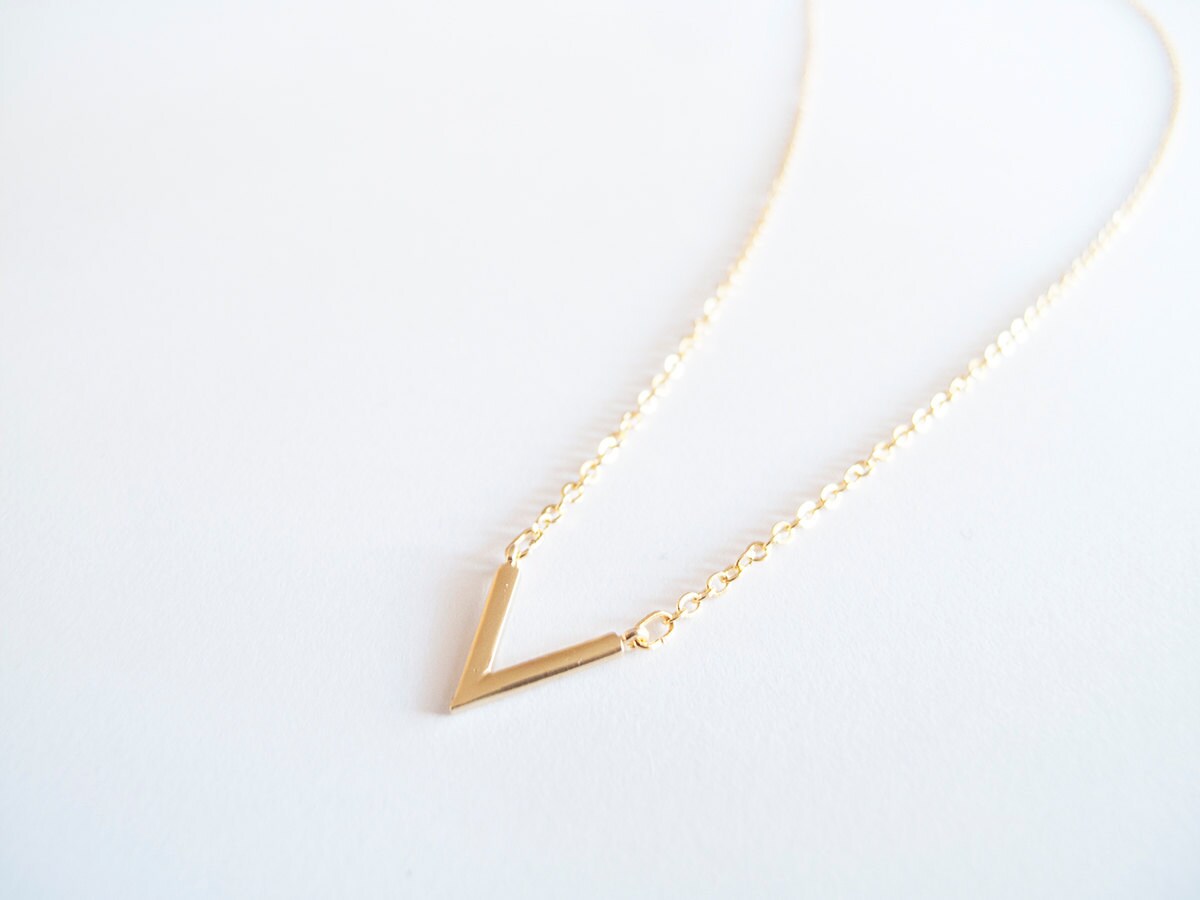 Tiny Gold V Necklace Geometric Necklace Minimalist Etsy