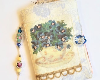 Victorian Inspired Fabric Pocket Journal with Bookmark - Bullett Journal Notebook - Handmade Writing Journal - Journals for Women