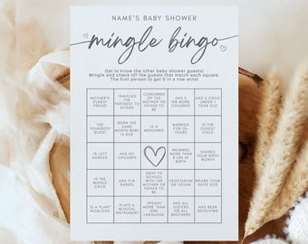 Baby Shower Mingle Bingo, Minimalist Baby Shower Game, Bingo Cards, Baby Bingo Printable, Baby Bingo Template, Gender Neutral, Custom Colors
