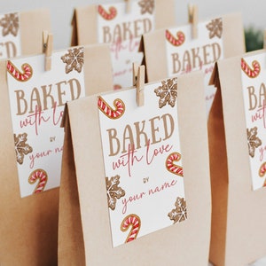 Szablon do edycji etykiet na prezenty świąteczne, etykiety na wymianę ciasteczek świątecznych pieczonych z miłością, etykiety na świąteczne wypieki z niestandardową nazwą