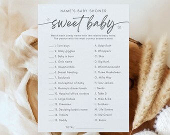 Sweet Baby Shower Game, Minimalist Baby Shower Game Trivia, Editable Baby Shower Trivia Games Printable, Gender Neutral Shower Game Cards