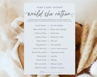 Would She Rather Baby Shower Game, Would Mommy Rather Minimalist Baby Shower Game Printable, Baby Trivia Game, Editable Gender Neutral Game