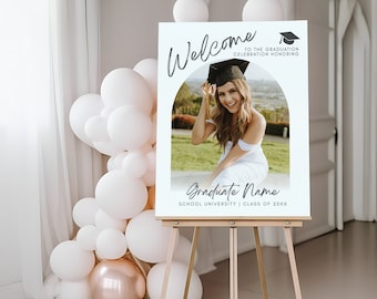 Graduation Party Welcome Sign Template, Photo Graduation Welcome Poster, Modern Minimalist Graduation Welcome, Editable Template Download