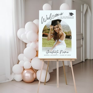 Graduation Party Welcome Sign Template, Photo Graduation Welcome Poster, Modern Minimalist Graduation Welcome, Editable Template Download
