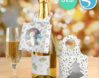 Christmas Wine Bottle Tag, Holiday Gift Box, Wine Gift, Wine Box, Holiday Hostess Gift,  Holiday Wine Gift Tags, Christmas Gift, Cricut File