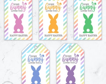 Printable Easter Tags, Some Bunny Loves You, Instant Download, Rainbow, Easter Bunny, Easter Basket, Easter Gift Tag, Spring, Rabbit