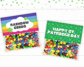 St Patricks Day Gift Treat Bag Toppers, Printable Rainbow Seeds Tags, Candy Bag Toppers, Classroom Gifts, Skittles Party Favor Tag For Kids