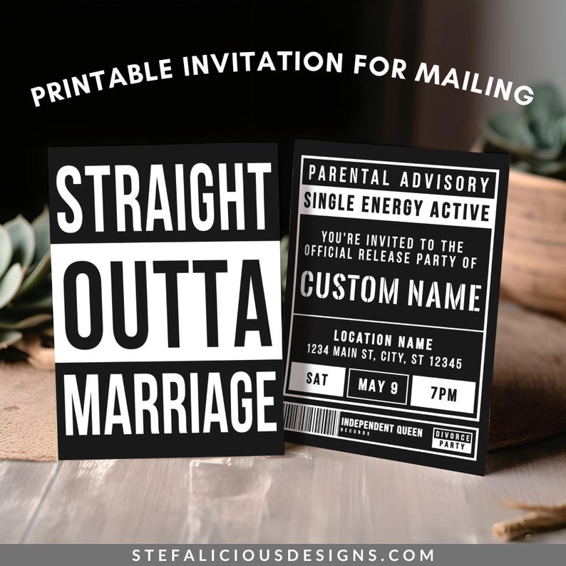 Divorce Party Invitation, Straight Outta Marriage, 90's Party Invite, Digital Invitation, Social Media Post, divorce invitation, single era party, rap party invite, hip hop invite, divorce party card, funny divorce invite, divorce invitation, straight outta marriage, printable invitation, invitation template, digital invite, 90s party invite, 90s nostalgia party