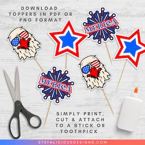 Patriotic Cupcake Toppers, American Flag Cupcake Wrappers, 4th of July ...