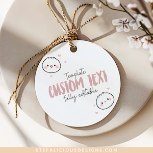 Cute Dumpling Sticker Tags, Printable Little Dumpling Tags, Bao Thank You Tags, Dim Sum Favor Editable Template, Printable Baby Shower