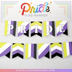 Non-Binary Pride Flag Banner Editable Template, LGBTQ Pride Month Decor, Pride Party Decor, Custom Text Non Binary Flag Bunting, Equality