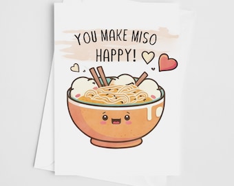 Ramen-ordvits, utskrivbart gratulationskort, söt ramenmatordvits, kärlekskort till honom, till henne, ramenälskarepresent, roligt alla hjärtans dag-kort, kawaii