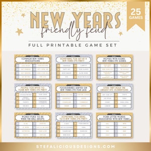 New Years Eve Family Feud Game, Printable New Years Games, NYE Family Game, New Years Games for Adult Kids Teen, Powerpoint Games for Zoom