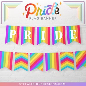 Pride Flag Banner, Printable LGBTQ+ Pride Month Decor, Editable Pride Party Banner, Custom Gay Pride Rainbow Flag Banner Template, DIY Pride
