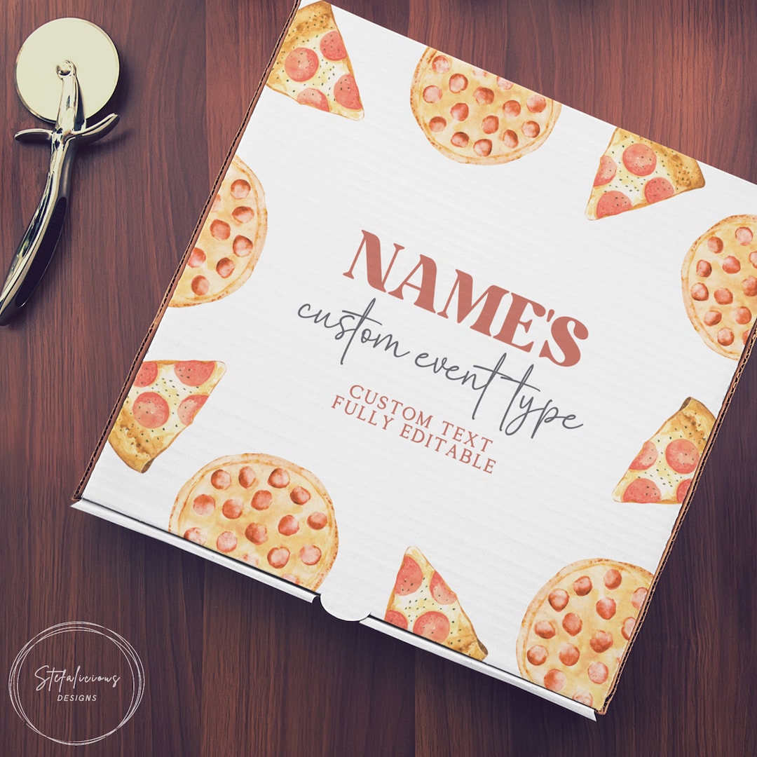 Pizza Box Printable Label, Pizza Theme Template, Pizza Party Favor