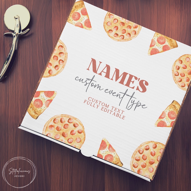 Pizza Box Printable Label, Pizza Theme Template, Pizza Party Favor
